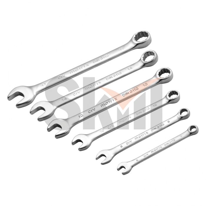 Набор ключей комбинированных, 6-17 мм, 6 шт, CrV, матовый хром Matrix