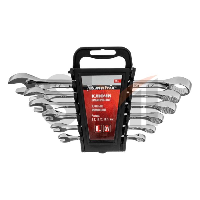 Набор ключей комбинированных, 6-17 мм, 6 шт, CrV, полированный хром Matrix