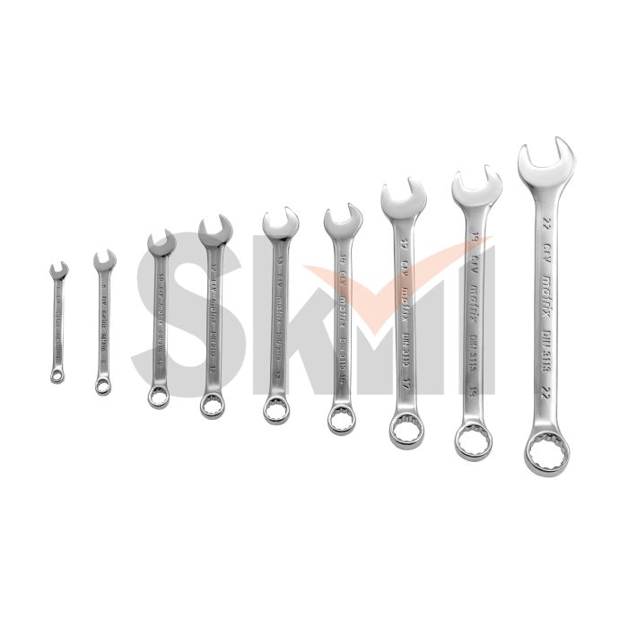 Набор ключей комбинированных, 6-22 мм, 9 шт, CrV, матовый хром Matrix