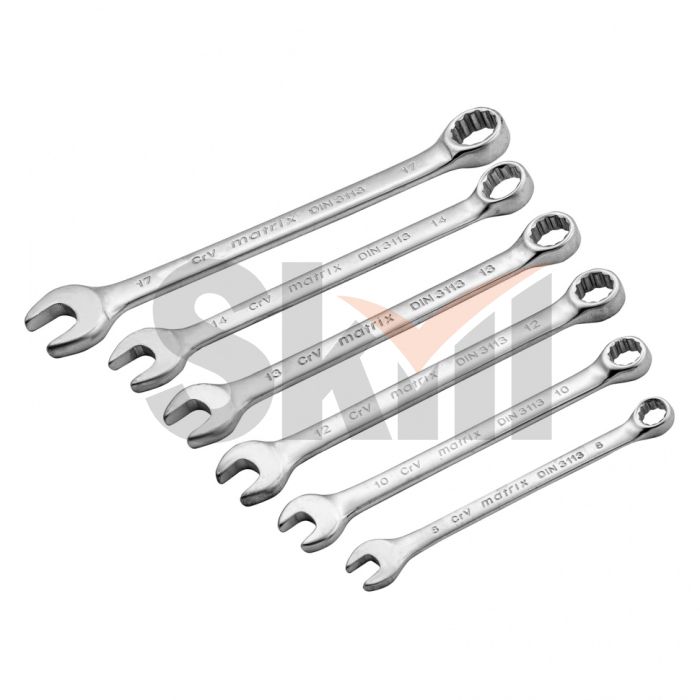 Набор ключей комбинированных, 8-17 мм, 6 шт, CrV, матовый хром Matrix