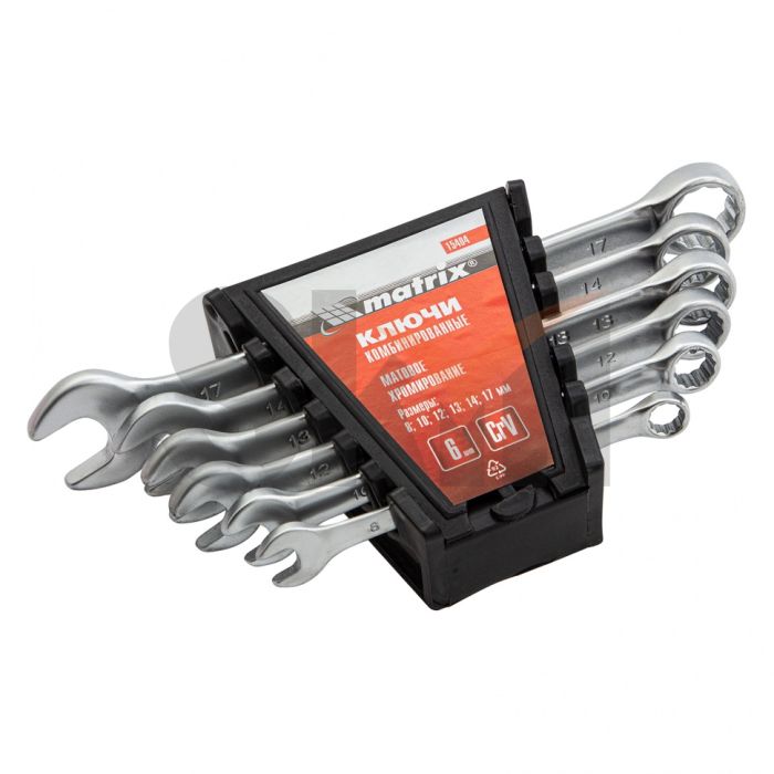 Набор ключей комбинированных, 8-17 мм, 6 шт, CrV, матовый хром Matrix
