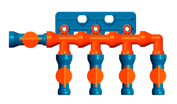 Разветвитель из 1 в 4 с запорными кранами 1/2"