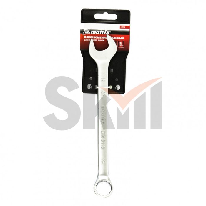 Ключ комбинированный, 19 мм, CrV, матовый хром Matrix