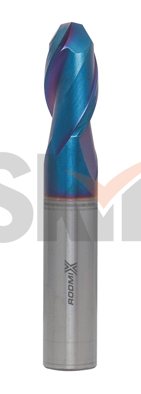 Концевая сферическая фреза 2 зуба, HRC 65, Nano Blue, удлиненная 4х8х75 R2