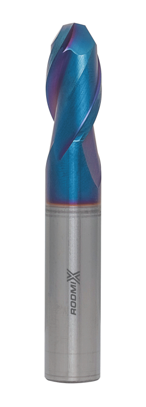 Концевая сферическая фреза 2 зуба, HRC 65, Nano Blue, удлиненная 4х8х100 R2
