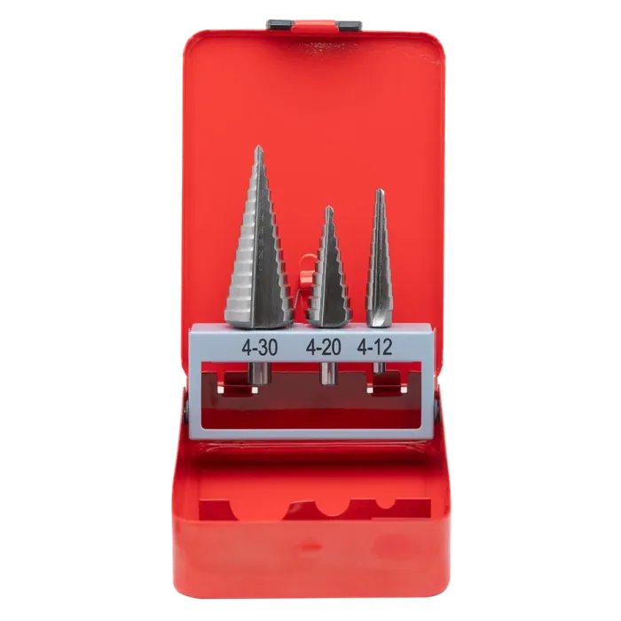 Набор из 3 шт ступенчатых сверл с прямой канавкой HSS M2  4-12, 4-20, 4-30