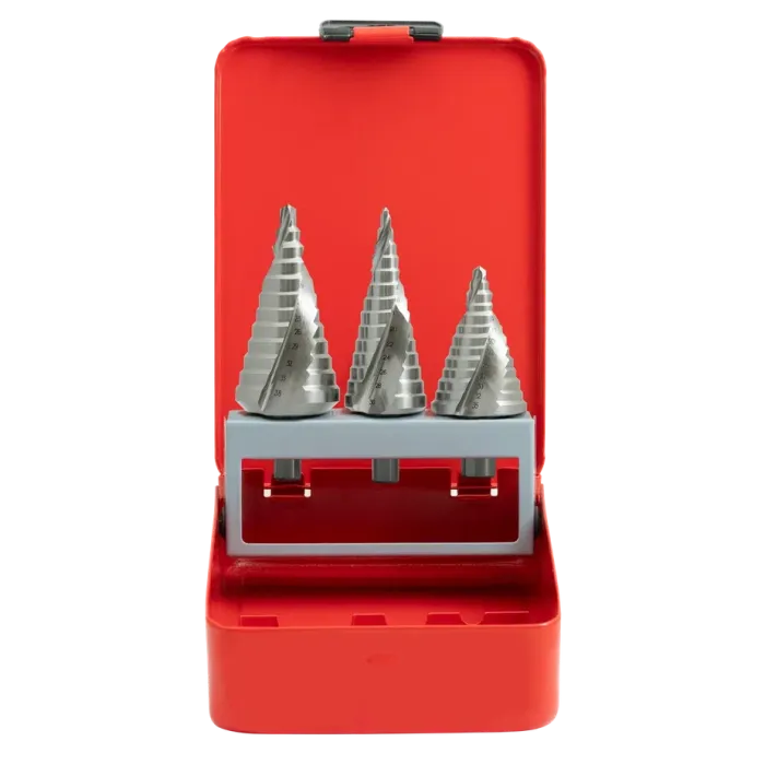 Набор из 3 шт ступенчатых сверл со спиральной канавкой HSS M2  4-30, 5-35, 6-38