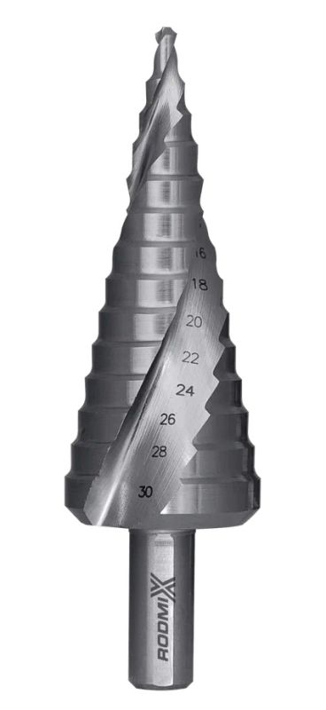 Ступенчатое сверло со спиральной канавкой HSS M2, 13 ступеней, 1/8"-1/2"