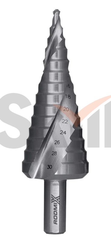 Ступенчатое сверло со спиральной канавкой HSS M2,  9 ступеней, 1/4"-3/4"