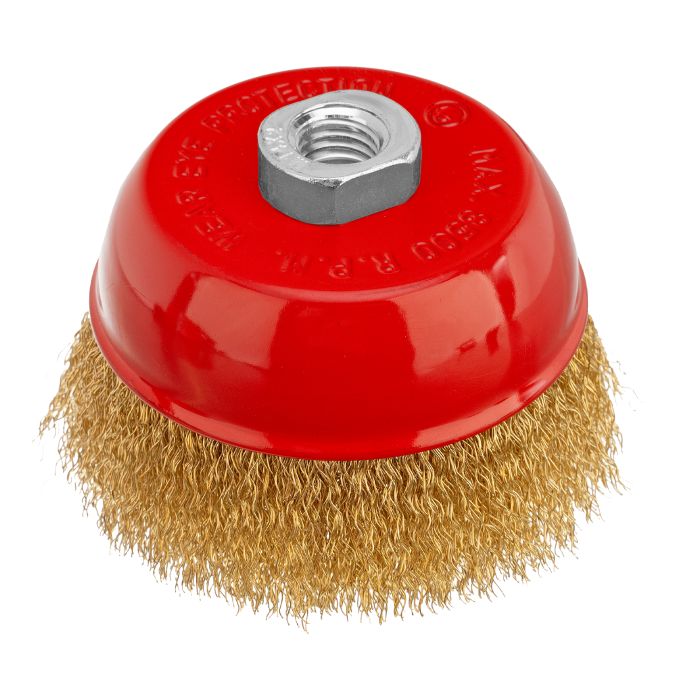 Щетка для УШМ, 100 мм, М14, "чашка", латунированная витая проволока Matrix