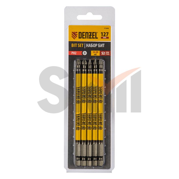 Бита PH2х127, сталь S2, цилиндр., 5шт. Е 6,3 Denzel