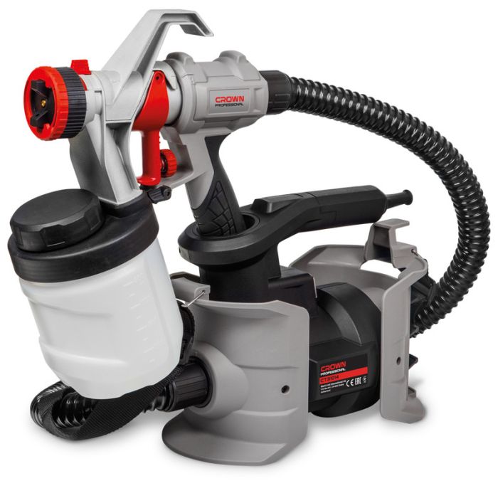 CT31014 CROWN Краскораспылитель 600Вт, 1000мл/мин, 0,1-0,3 бар, 100Din-s, сопло 2,5мм, бачок 900мл,