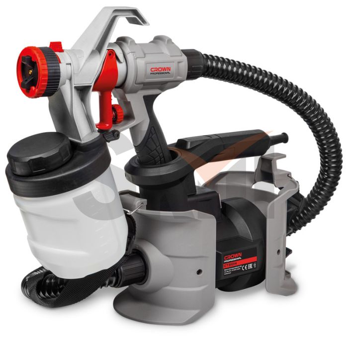 CT31014 CROWN Краскораспылитель 600Вт, 1000мл/мин, 0,1-0,3 бар, 100Din-s, сопло 2,5мм, бачок 900мл,