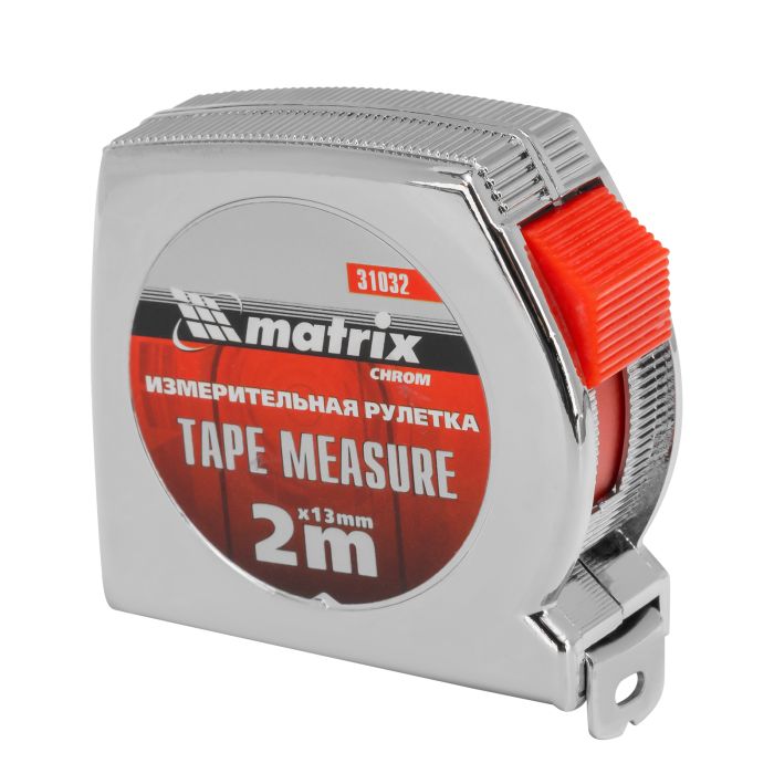 Рулетка Chrom, 2 м x 13 мм, хромированный корпус// Matrix