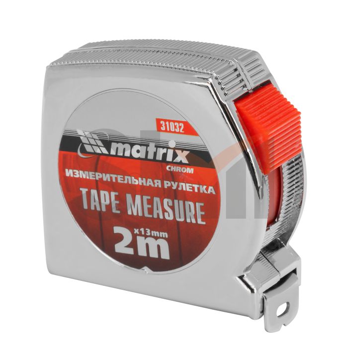 Рулетка Chrom, 2 м x 13 мм, хромированный корпус// Matrix