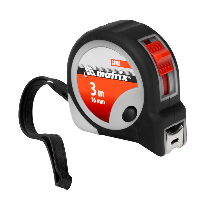 Рулетка Continuous fixation, 3 м х 16 мм, двухкомпонентный корпус, плавная фиксация// Matrix