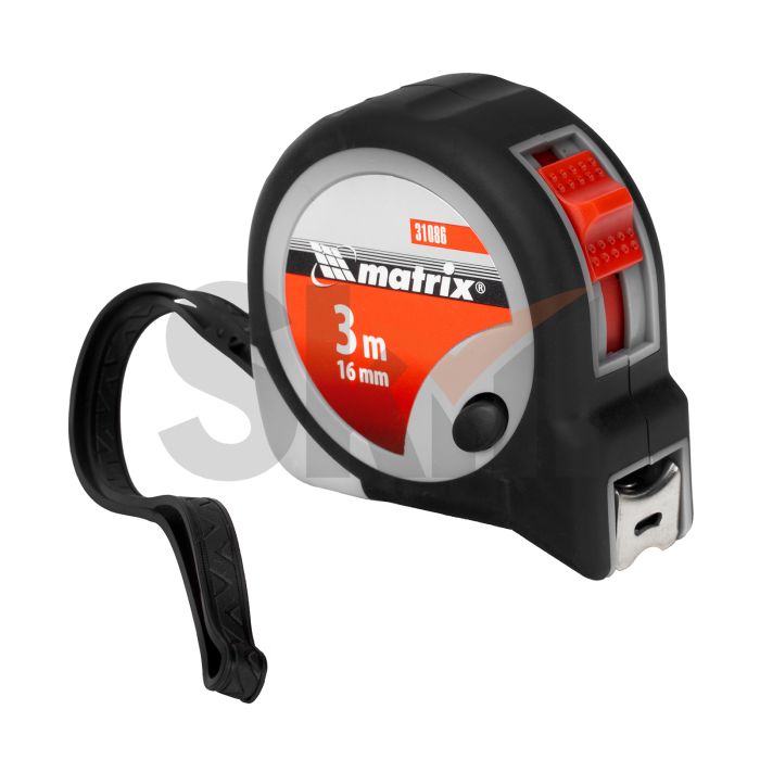 Рулетка Continuous fixation, 3 м х 16 мм, двухкомпонентный корпус, плавная фиксация// Matrix