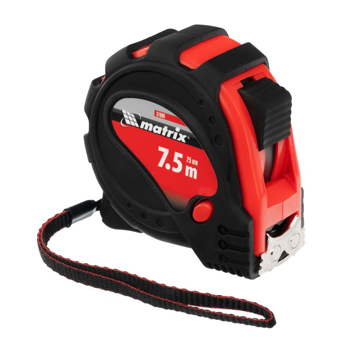 Рулетка Status magnet 3 fixations, 7,5 м х 25 мм, обрезиненный корпус, зацеп с магнитом// Matrix