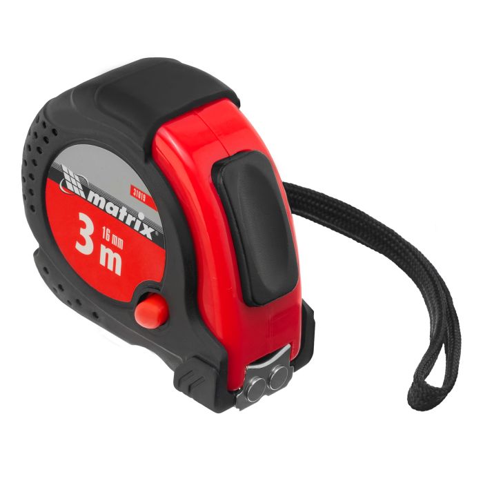 Рулетка Status magnet fixation, 3 м х 16 мм, обрезиненный корпус, зацеп с магнитом// Matrix