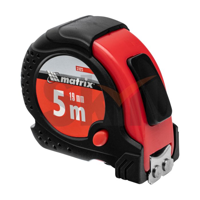 Рулетка Status magnet fixation, 5 м х 19 мм, обрезиненный корпус, зацеп с магнитом// Matrix
