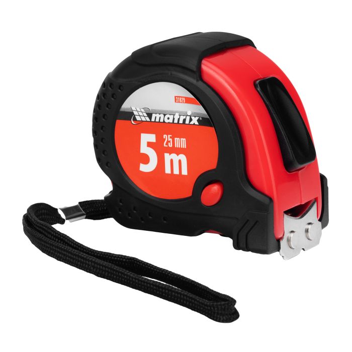 Рулетка Status magnet fixation, 5 м х 25 мм, обрезиненный корпус, зацеп с магнитом// Matrix