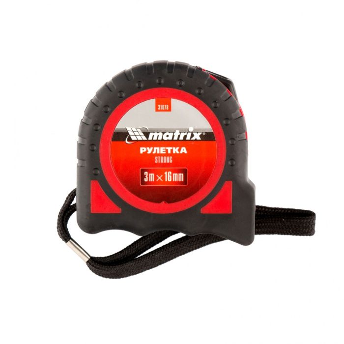 Рулетка Strong, 3 м х 16 мм, обрезиненный корпус// Matrix