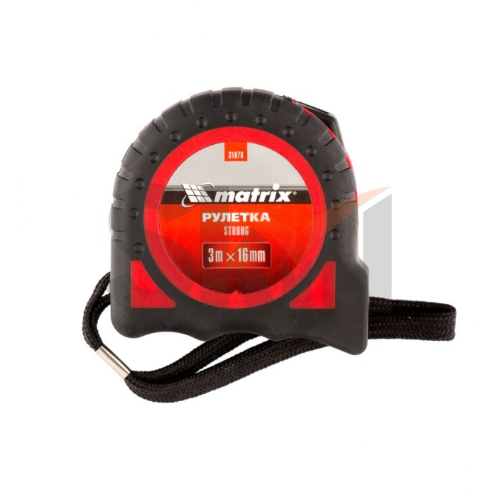 Рулетка Strong, 3 м х 16 мм, обрезиненный корпус// Matrix