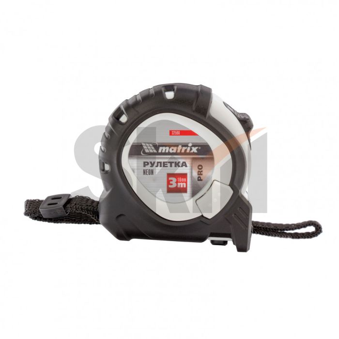 Рулетка Neon, 3 м x 16 мм, обрезиненный корпус, 3 фиксации, PRO// Matrix