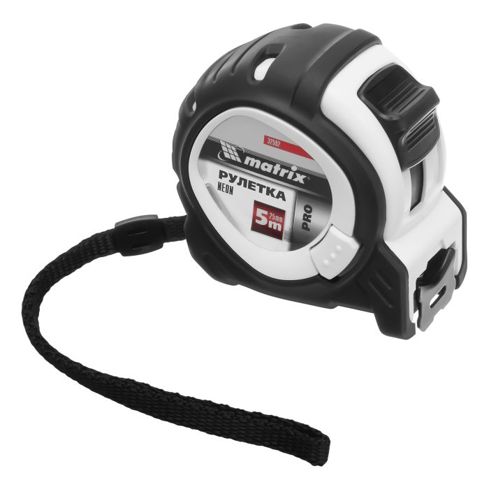 Рулетка Neon, 5 м x 25 мм, обрезиненный корпус, 3 фиксации, PRO// Matrix