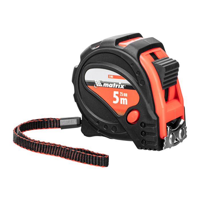 Рулетка Status magnet 3 fixations, 5 м х 25 мм, обрезиненный корпус, зацеп с магнитом// Matrix
