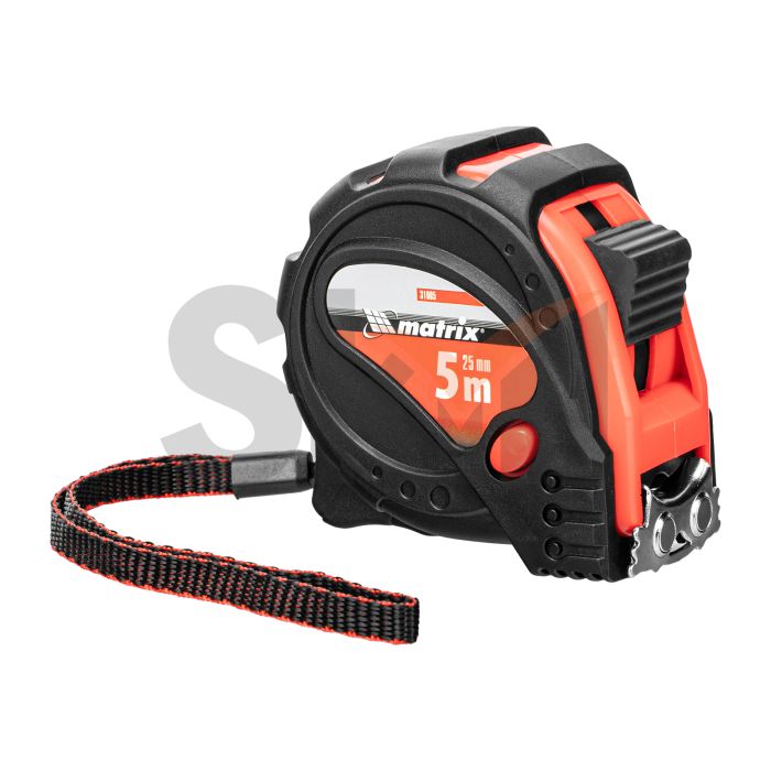 Рулетка Status magnet 3 fixations, 5 м х 25 мм, обрезиненный корпус, зацеп с магнитом// Matrix