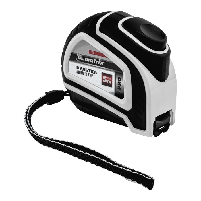 Рулетка Autostop, 5 м х 19 мм, двухкомпонентный корпус, автоматическая фиксация, PRO// Matrix
