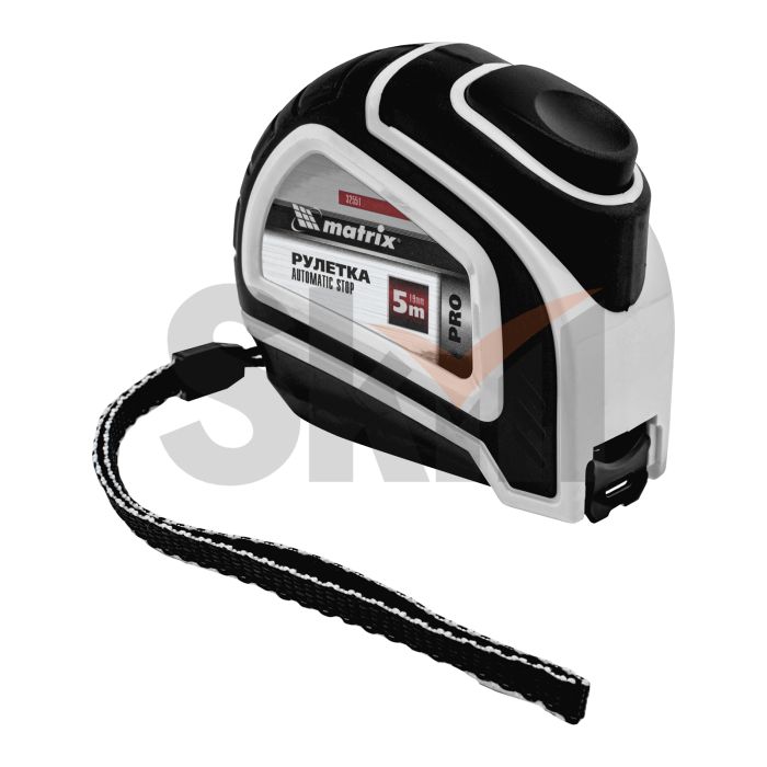 Рулетка Autostop, 5 м х 19 мм, двухкомпонентный корпус, автоматическая фиксация, PRO// Matrix