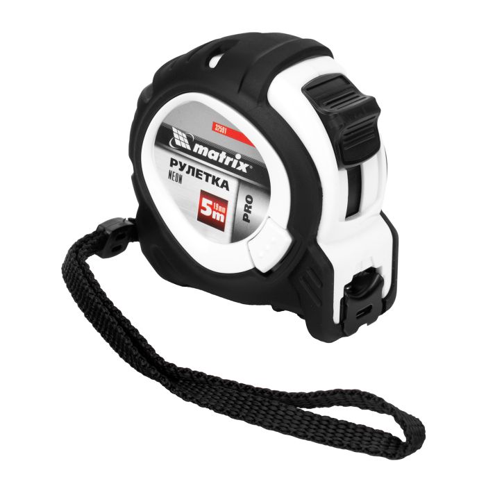 Рулетка Neon, 5 м x 19 мм, обрезиненный корпус, 3 фиксации, PRO// Matrix