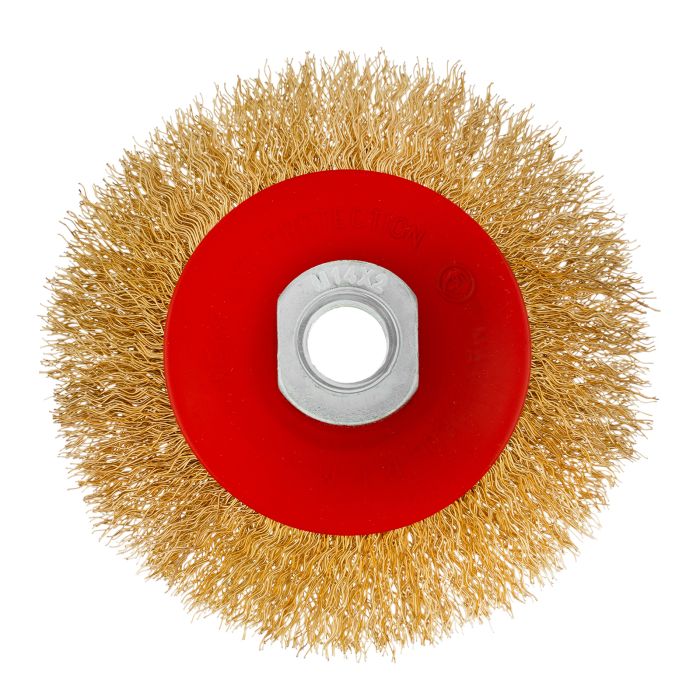 Щетка для УШМ, 100 мм, М14, "тарелка", латунированная витая проволока Matrix