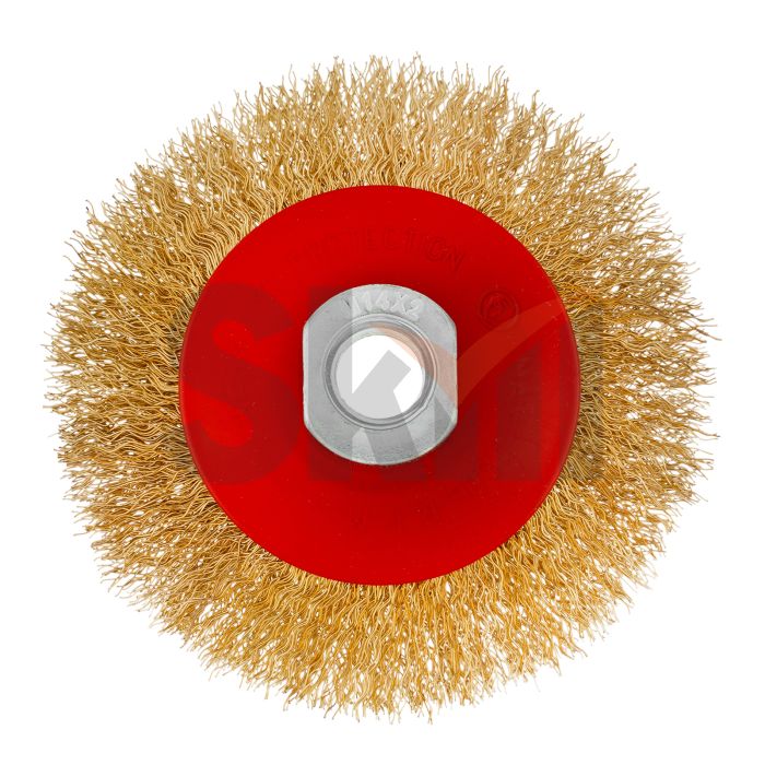 Щетка для УШМ, 100 мм, М14, "тарелка", латунированная витая проволока Matrix
