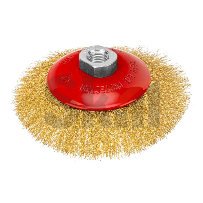 Щетка для УШМ, 125 мм, М14, "тарелка", латунированная витая проволока Matrix