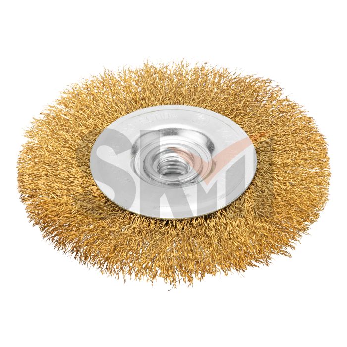 Щетка для УШМ, 125 мм, М14, плоская, латунированная витая проволока Matrix