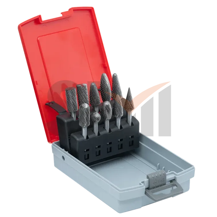 Набор из 10 шт. твердосплавных борфрез, двойная насечка (A12, B12, C12, D12, E12, F12, G12, H12, L12