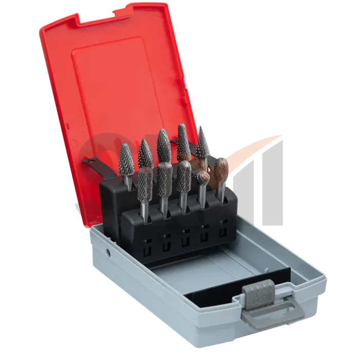Набор из 10 шт. твердосплавных борфрез, двойная насечка (A10, B10, C10, D10, E10, F10, G10, H10, L10