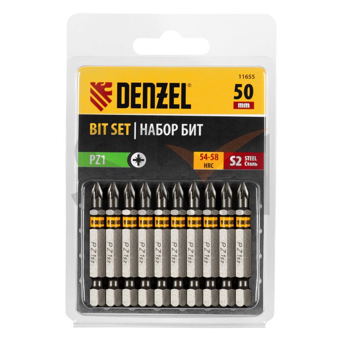 Бита PZ1х50, сталь S2, шестигранный профиль, 10 шт. Е 6,3 Denzel