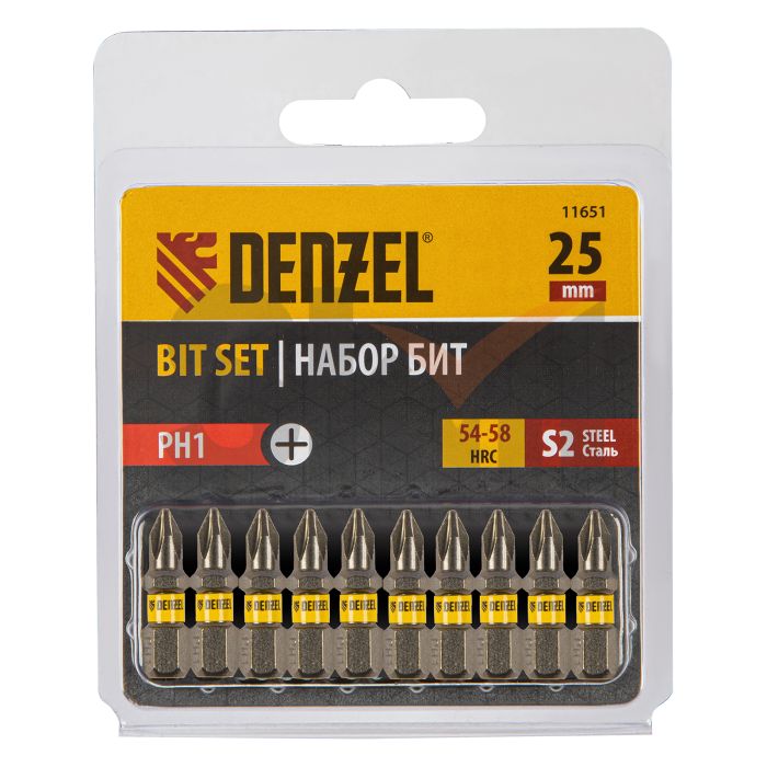 Бита PH1х25, сталь S2, шестигранный профиль, 10 шт. Е 6,3 Denzel