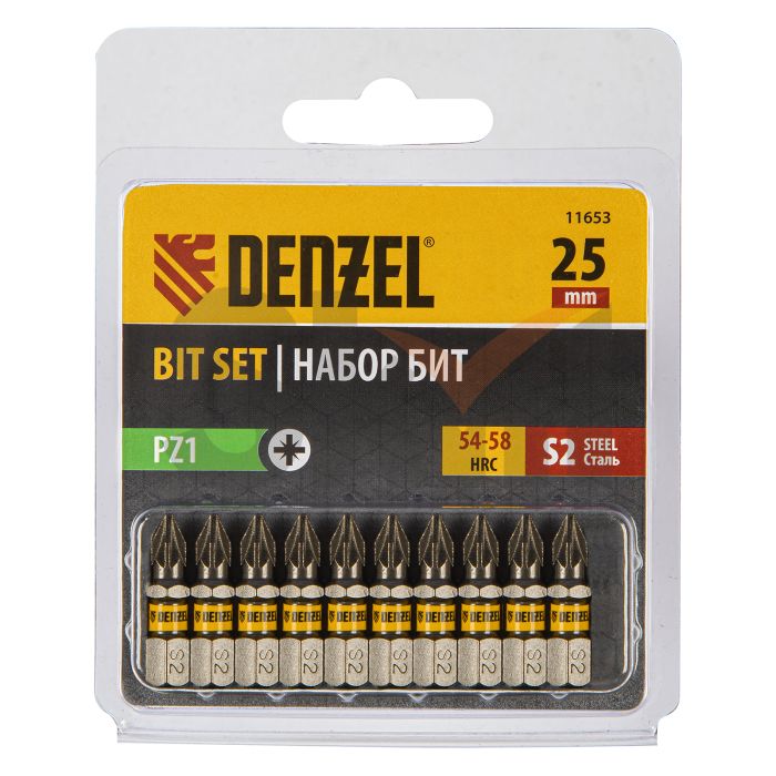 Бита PZ1х25, сталь S2, шестигранный профиль, 10 шт. Е 6,3 Denzel
