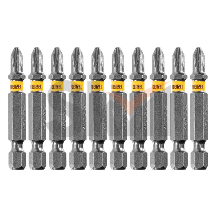 Бита PH2х50, сталь легированная S2, 10 шт., Е 6,3, шестигранный профиль, отрывная упаковка Denzel