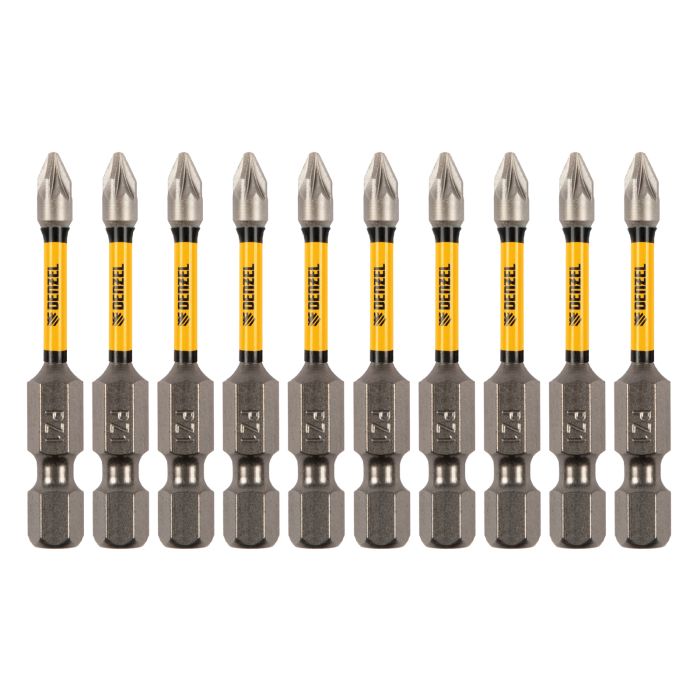 Бита IMPACT, PZ1x50 мм, лазерная обработка шлица, сталь S2, 10 шт., Е 6,3 Denzel