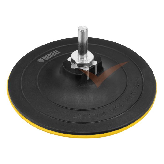 Тарелка опорная для дрели и УШМ с липучкой, 115 мм, твердая, с адаптером c М14 на d8 Denzel