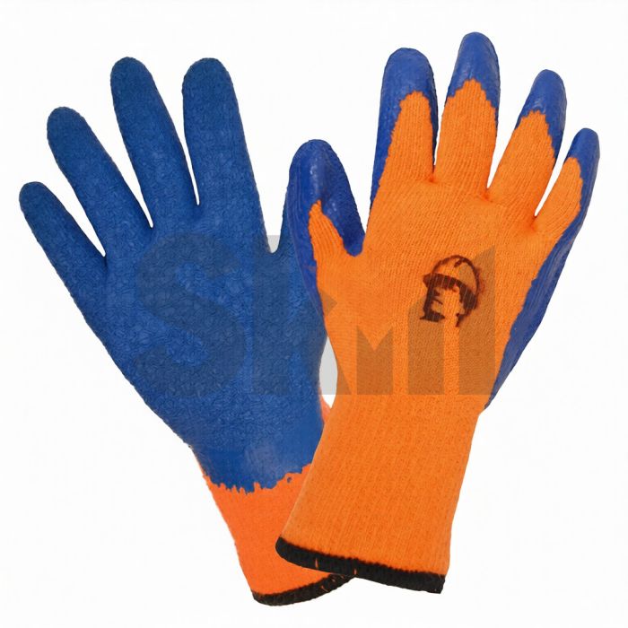 Перчатки акриловые 7G с рельефным латексным покрытием, оранжевый/синий (120гр), 1/240 (12) (10)