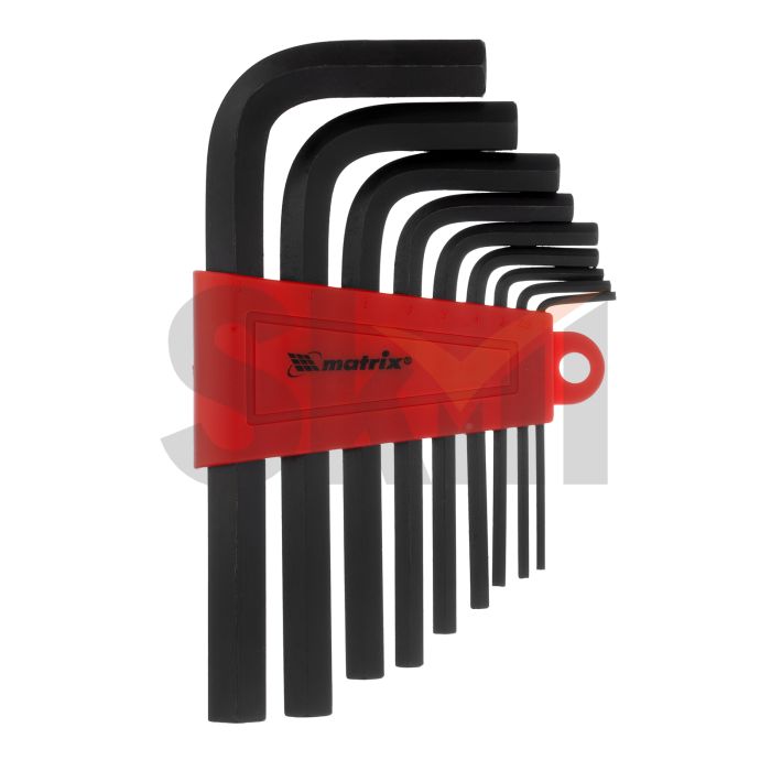 Набор ключей имбусовых HEX, 2,0–12 мм, CrV, 9 шт., короткие, оксидированные// Matrix