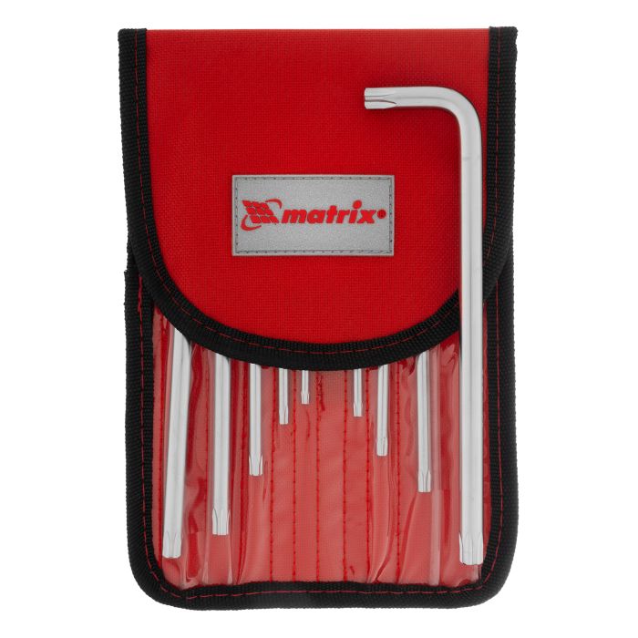 Набор ключей имбусовых TORX-TORX Tampered, 9 шт., T10-T50, CrV, удлиненные, сатин., чехол// Matrix