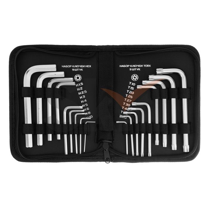 Набор ключей имбусовых HEX-TORX, 18 шт., HEX 1,5–10 мм, T10-T50, CrV, короткие, сатин.// Matrix
